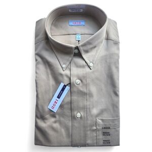 Men's NWT IZOD Tan Regular Fit Button-Down Shirt